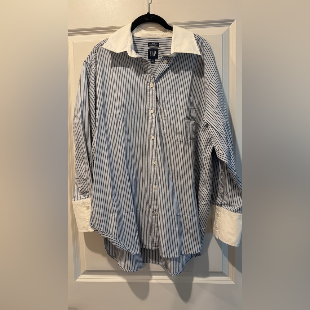NWT GAP Navy and White Vertical Stripe BIG Shirt Dress Shirt